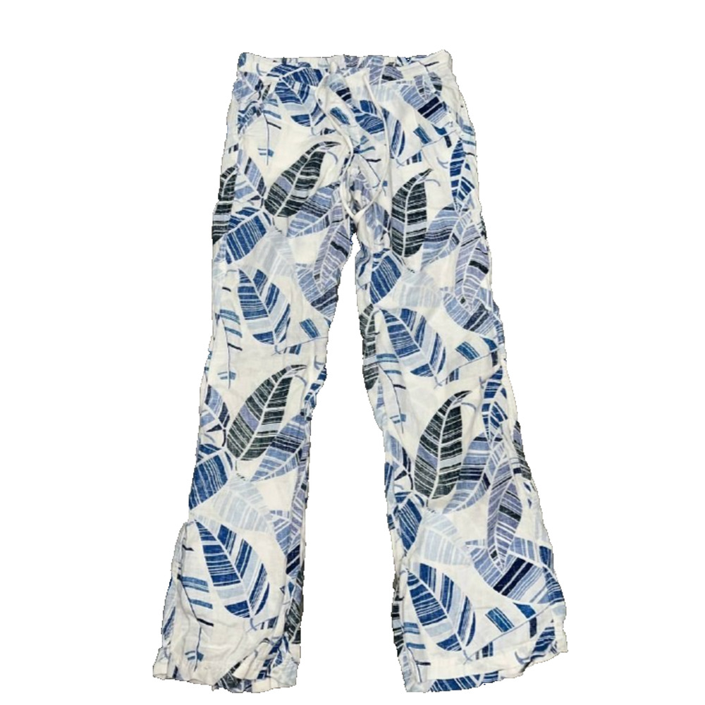 Tommy Bahama White Blue Leaf Print Straight Leg Pants
